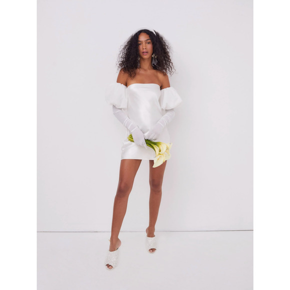 (M) NWT $279 For Love & Lemons Hazel Mini Dress with Gloves White - Picture 6 of 10
